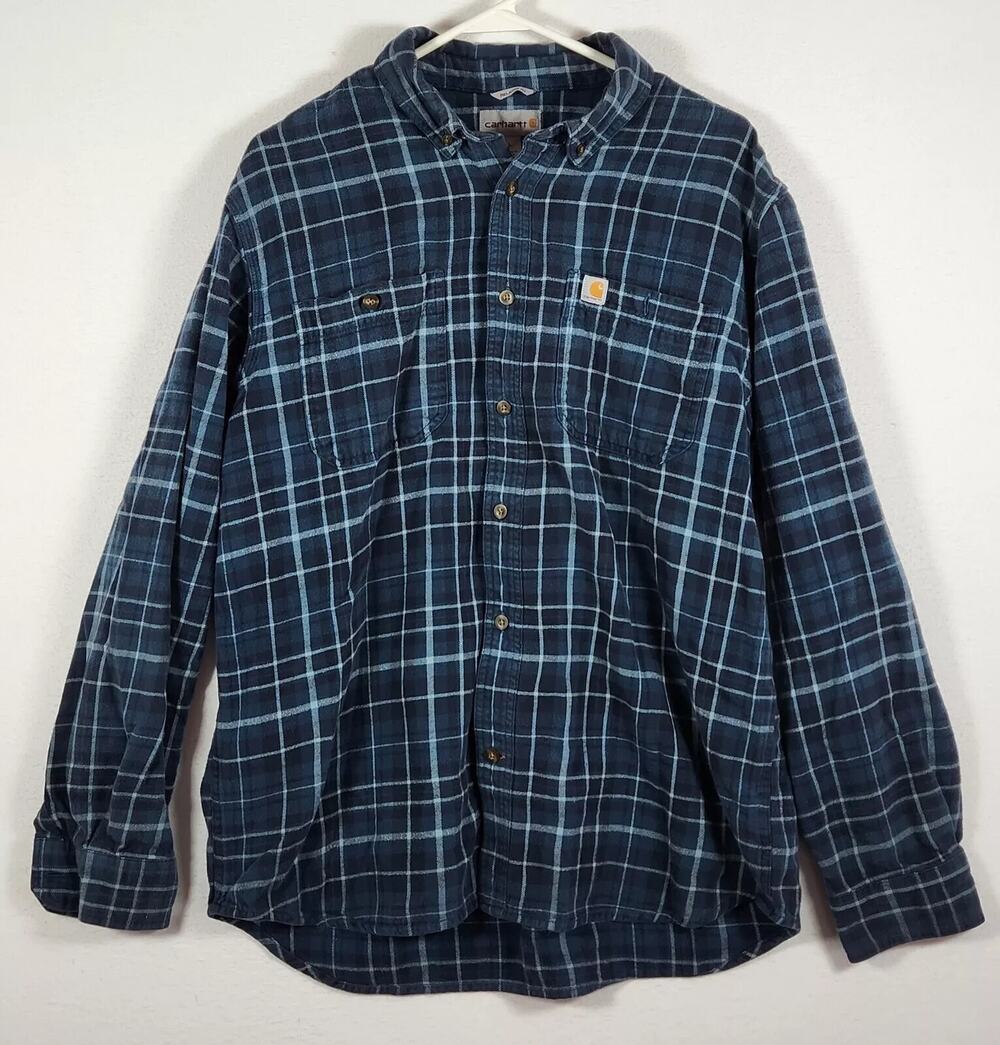 Carhartt Men's Button Down Shirt SZ L Plaid Flannel Relaxed Fit Long Sleeve